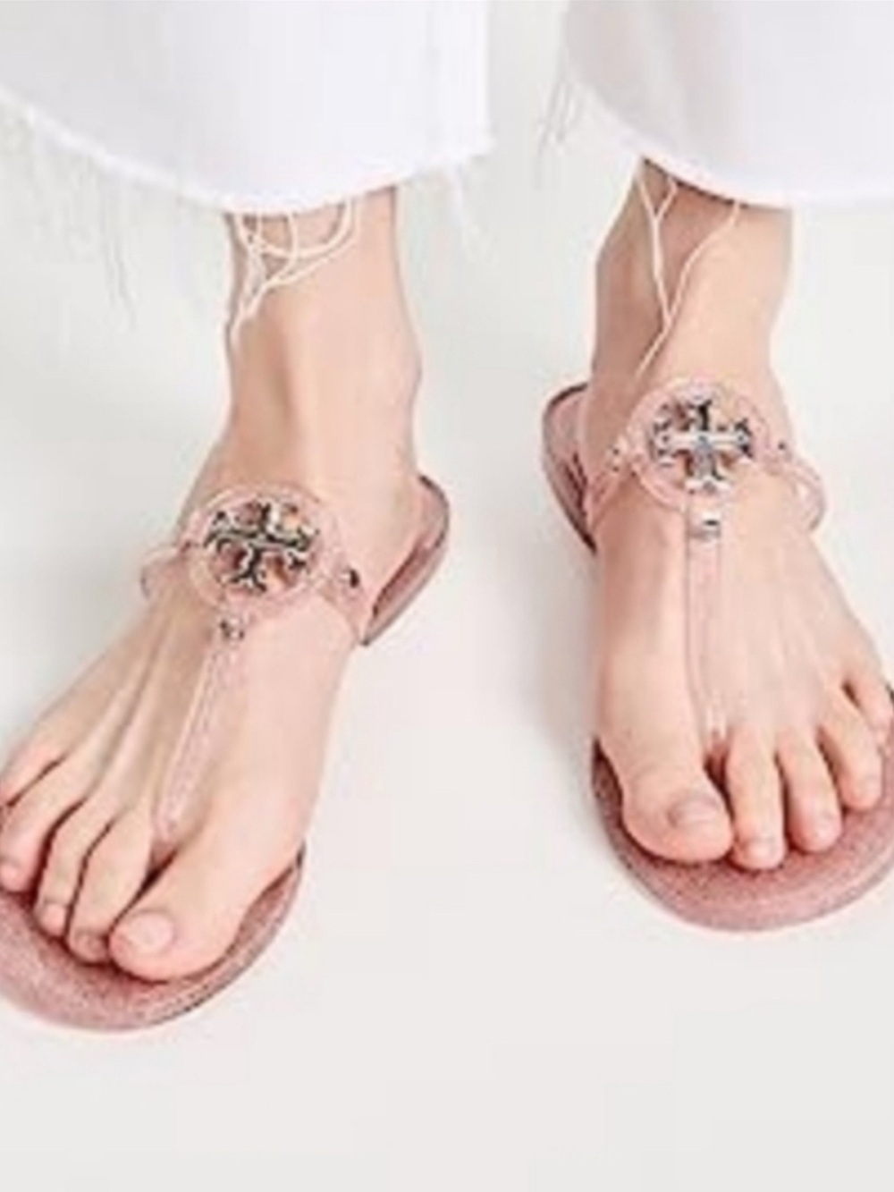 Tory Burch Mini Miller Pink Love Glitter Jelly T-Strap Sandals 9